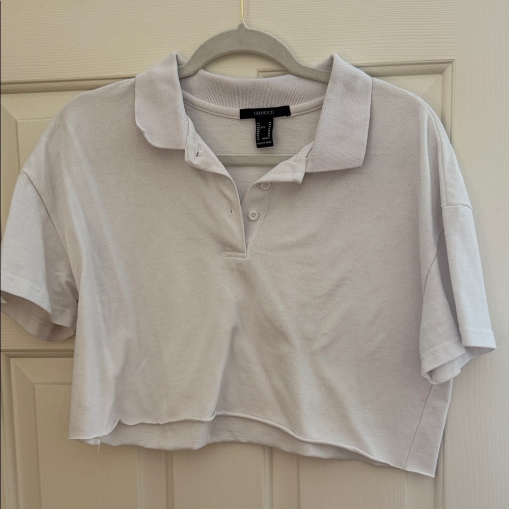 Forever 21 White Cropped Button Down Shirt